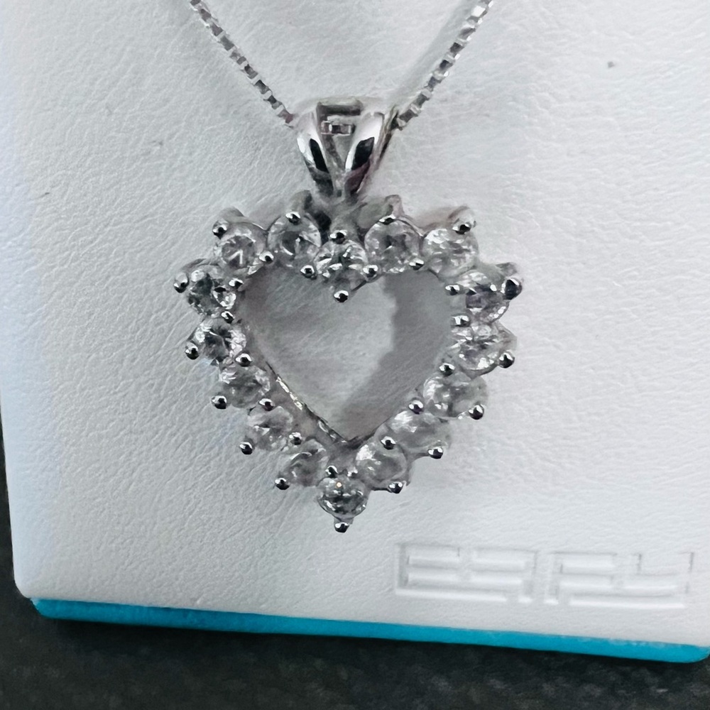 Silver 925  Heart Pendant Necklace with Clear Stones - Unbranded